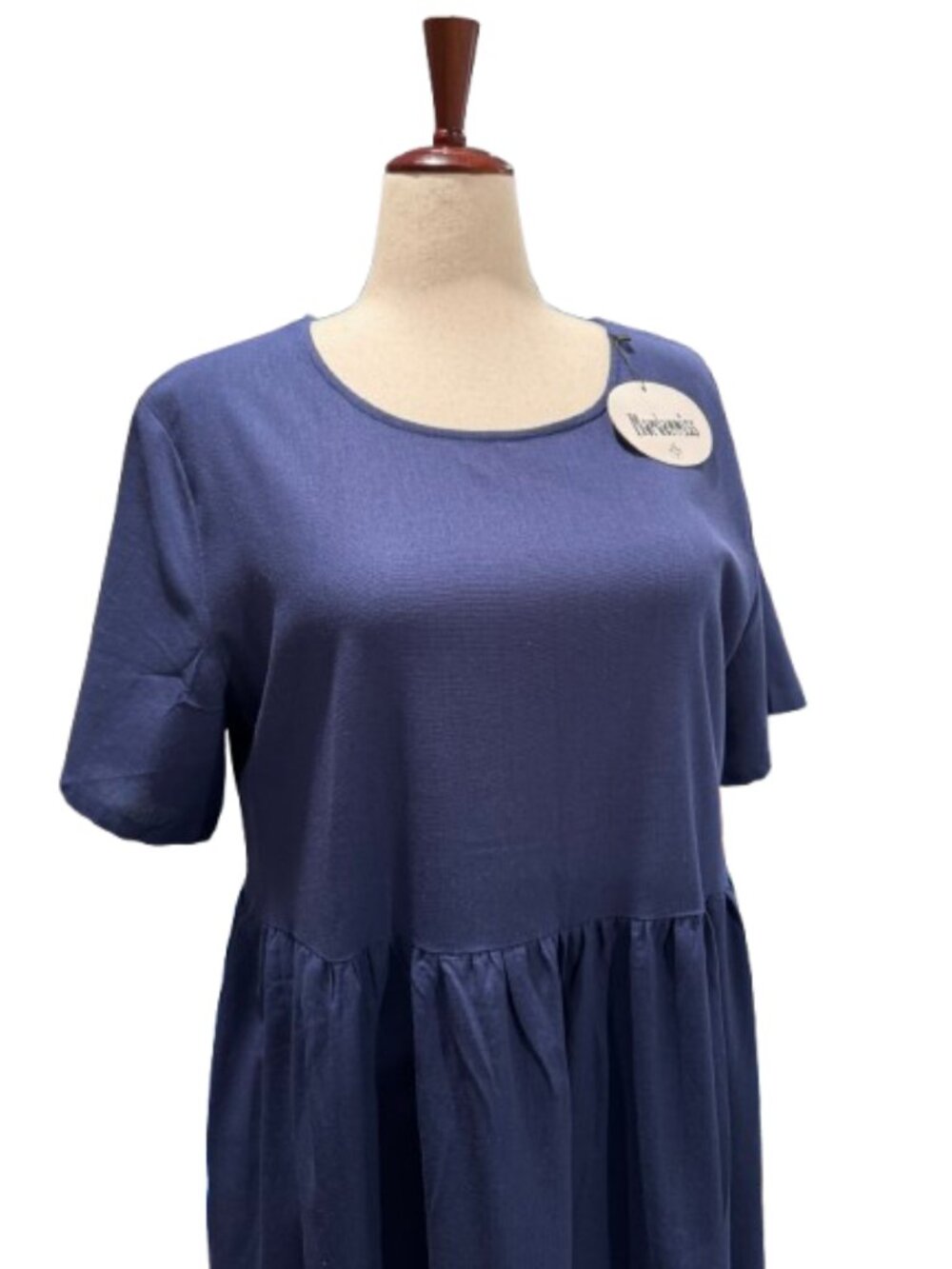 NWT Mordenmiss Navy Cotton Linen Tunic Lagenlook Midi Dress with Pockets (XL) - Picture 3 of 16